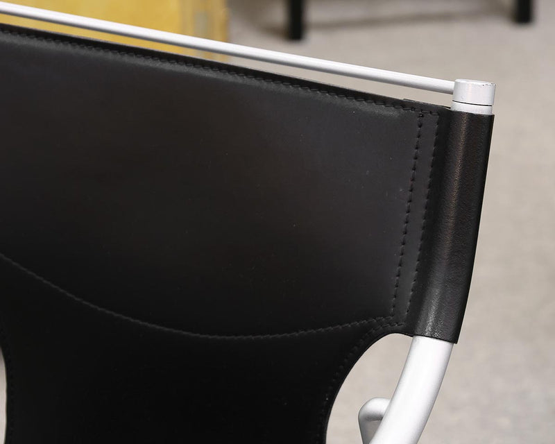 Dining Arm Chair in Black Leather on Brushed Chrome Frame