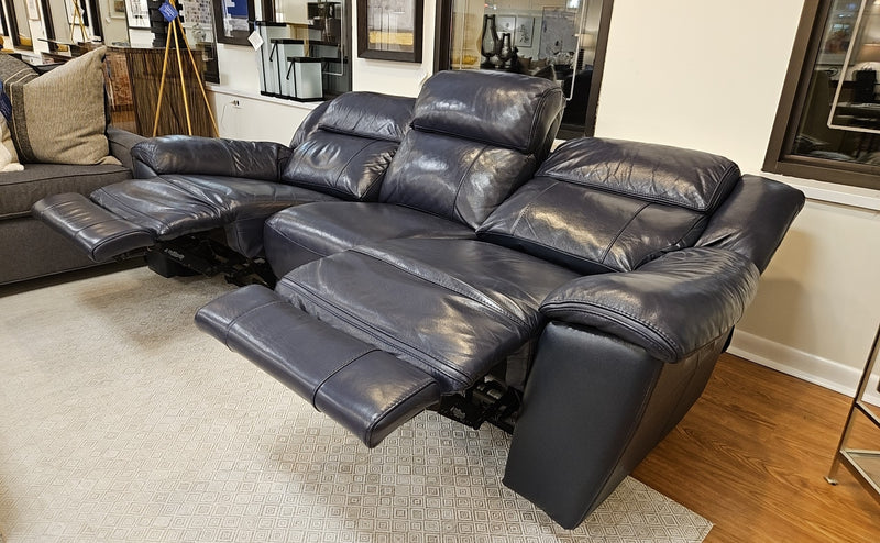 3-Seat Double Reclining Navy Leather Sofa