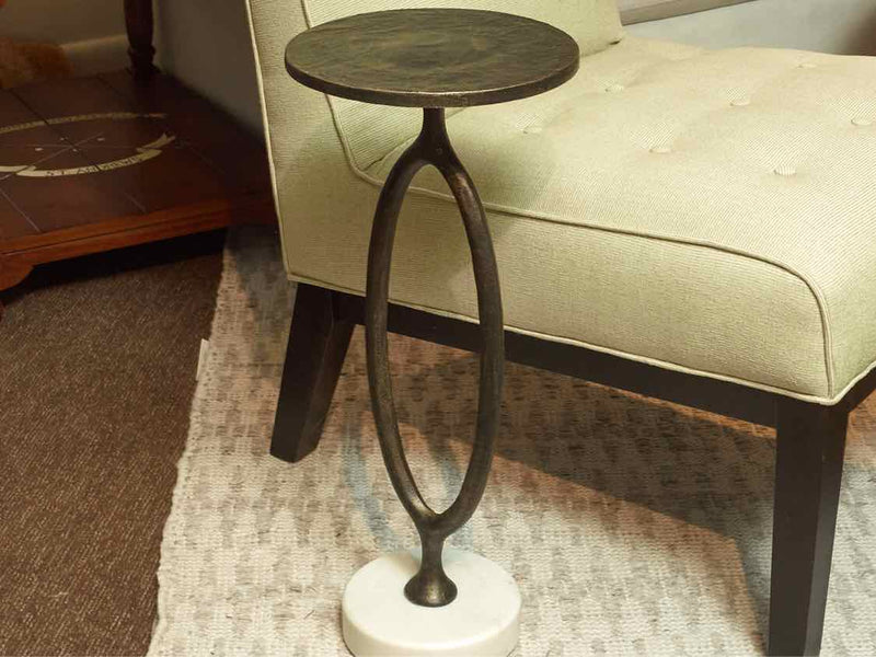 Pottery Barn "Bodhi" Bronze & Marble Base Accent Table