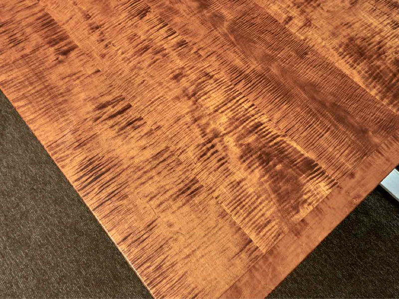 Tiger Maple Top Black Turned Legs 2 14" Leaves Dining Table