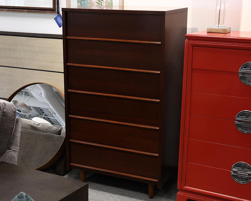 Mitchell Gold + Bob Williams Mid-Century Style Tall Chest in Dark Walnut Finish