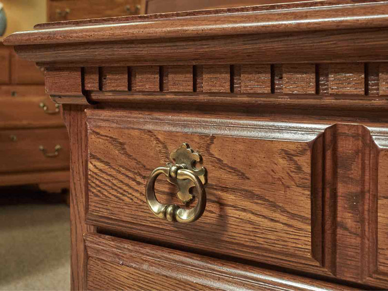 Pair of Kincaid Oak  Nightstands with 2 Drawers & Ornate Chippendale Handles