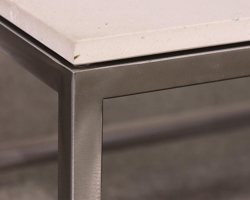 Crate & Barrel Parsons Cocktail Table with Cream Stone Top on Brushed Steel Base