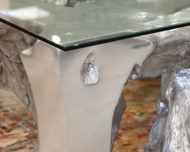 Sequoia Square Glass Top Cocktail Table in Silver Finish