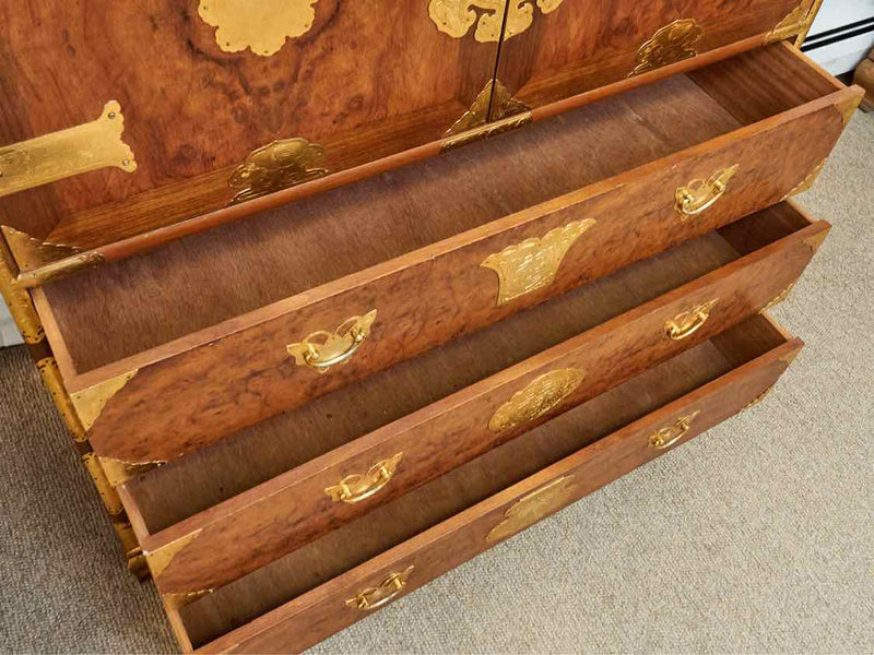 Burlwood Asian "Wedding Chest' 2 Doors 6 Drawer With  Brass Accents Chests