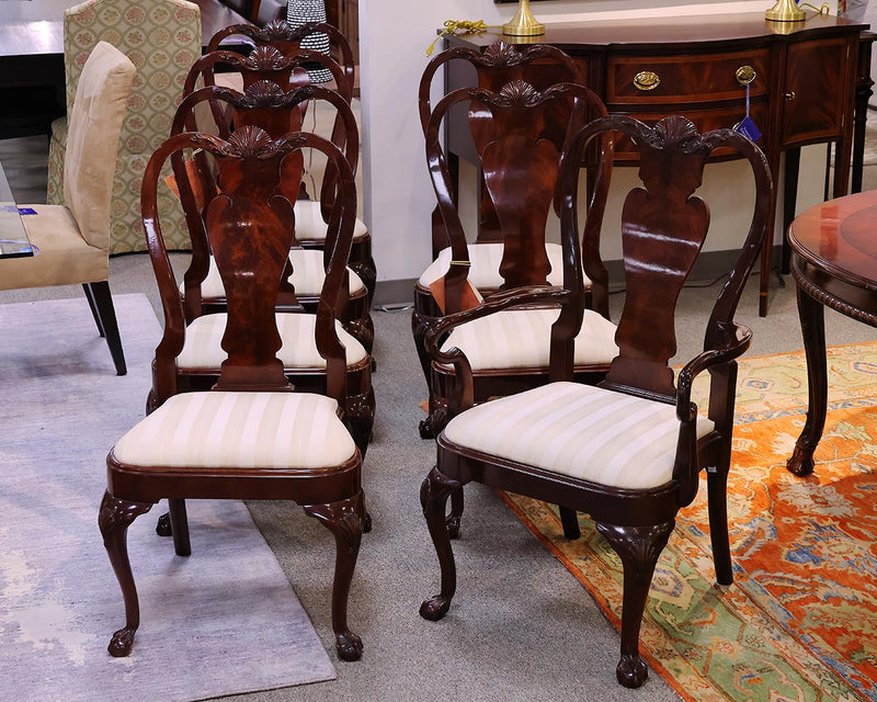 Set of 7 Karges Carved Mahogany Dining Chairs with Shell Motif