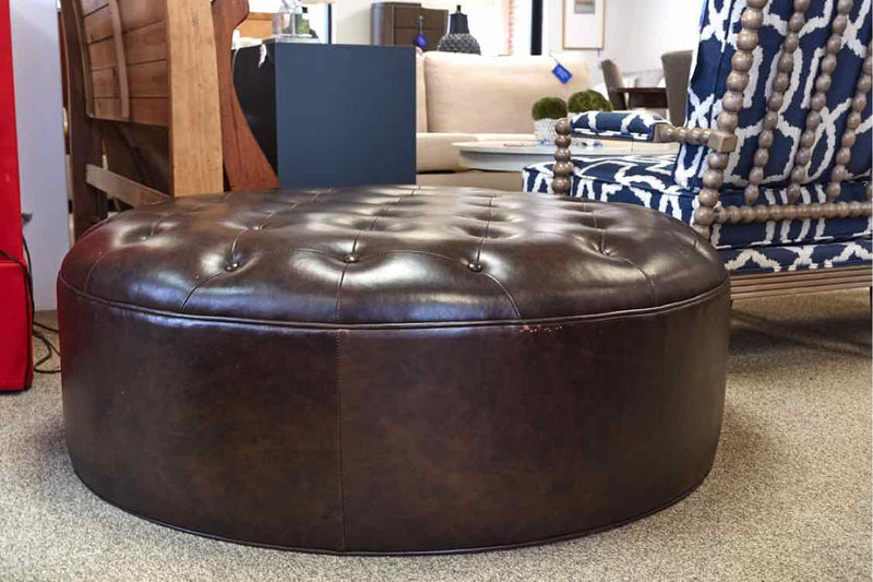 CR Laine Round Espresso  Bonded  Leather Ottoman