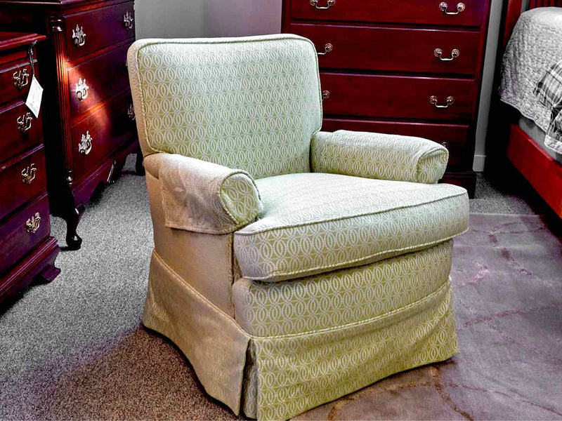 Club Chair with Skirt in Chartreuse & Ivory Double Circle Pattern Upholstery