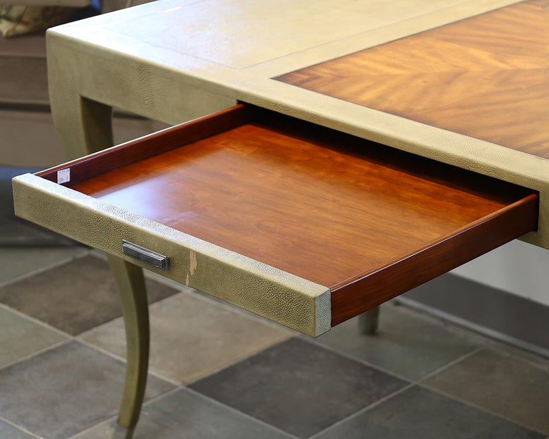 Custom Shagreen Single Drawer Desk with Inlaid Wood Writing Surface