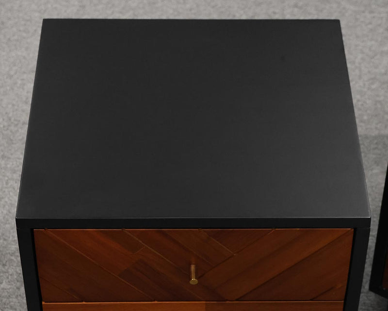 Pair of Black Nightstands with 2 Chervon Design  Wood Drawers