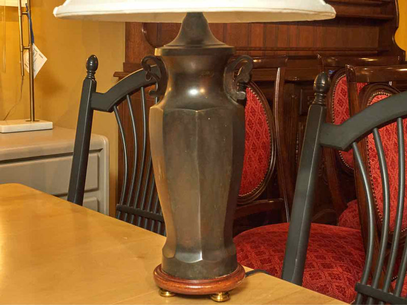 Pair Of Wildwood Metal Urn Shape Cream Silk Shades Table Lamps