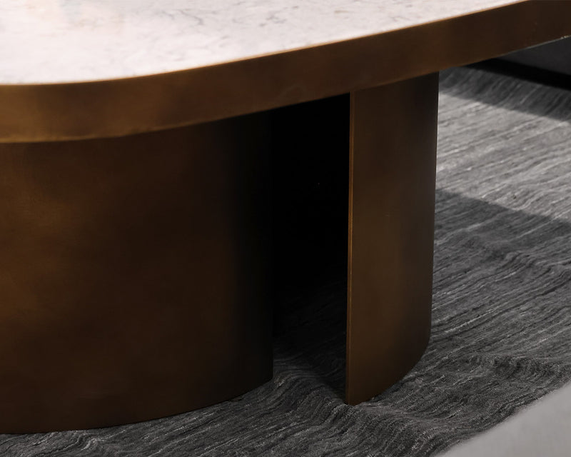 Copper Base Cylinder Stone Top Cocktail Table