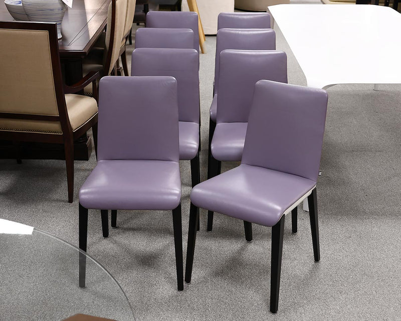 Set of 8 Rolf Benz Sinus Dining Chairs in Grey Leather & White Lacquer Shell