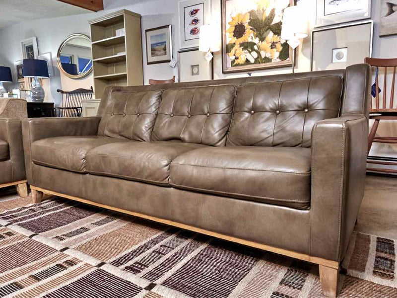 'Mocha Latte'  Tufted 3 Cushion  Leather Sofa