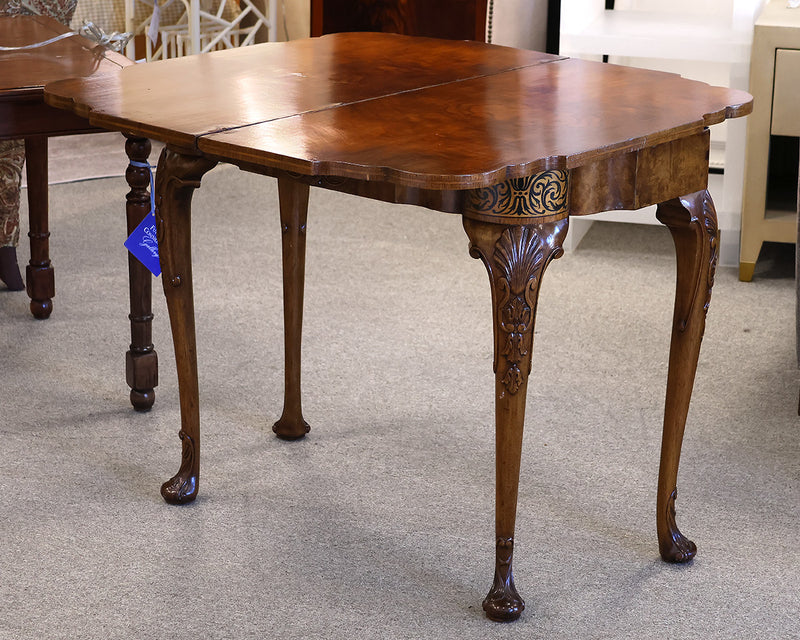 Burl Mahogany Flip-Top Game Table with Black Painted Detail