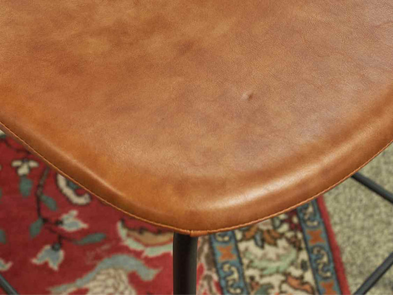 Pair of Bonded Saddle Color Leather Counter Stools with Metal Legs