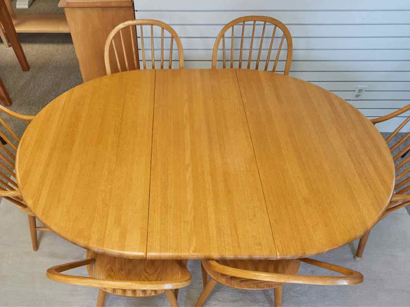 Eastern Butcher Block Table & Set of Six Chairs