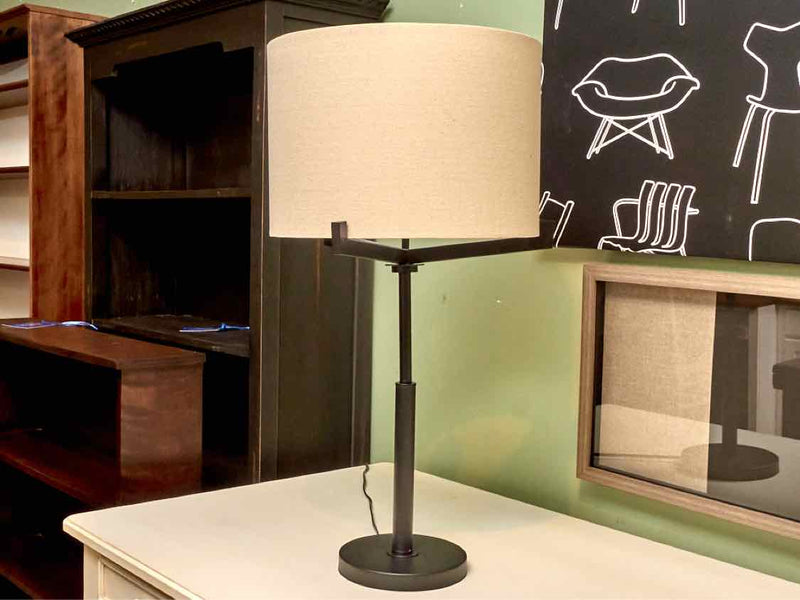 Brushed Black Industrial Style With Linen Shade Table Lamp