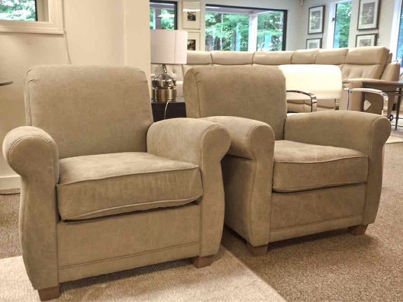 Pair of Roll Arm Club Chairs In Stonewash Gray