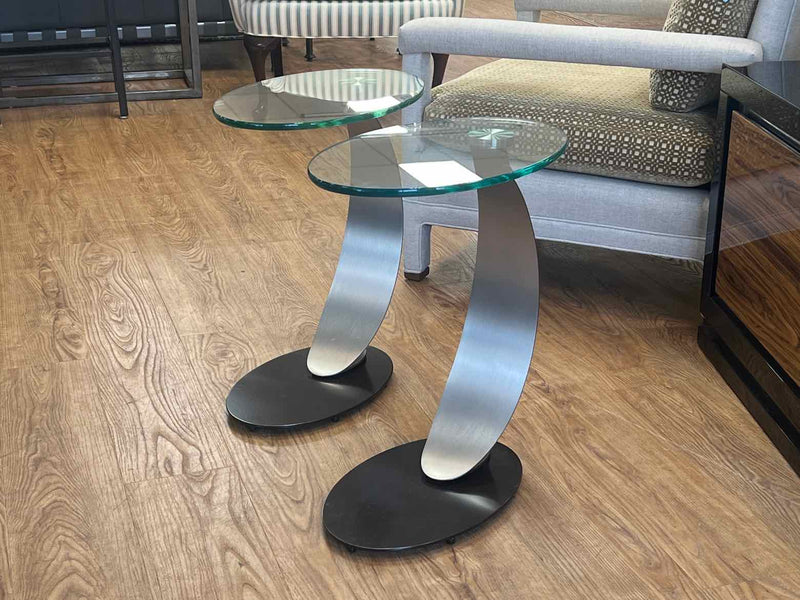 Scandinavian Design Pair of Oval Glass Topped Side Tables