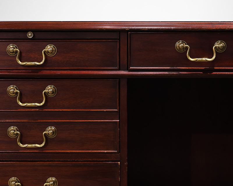 Henkel Harris Mahogany Executive Desk w/Burgundy Leather Inlay, 7 Drawer