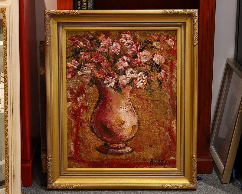 "Red Shadow" Original Painting by Alicia Quaini in Gold Frame