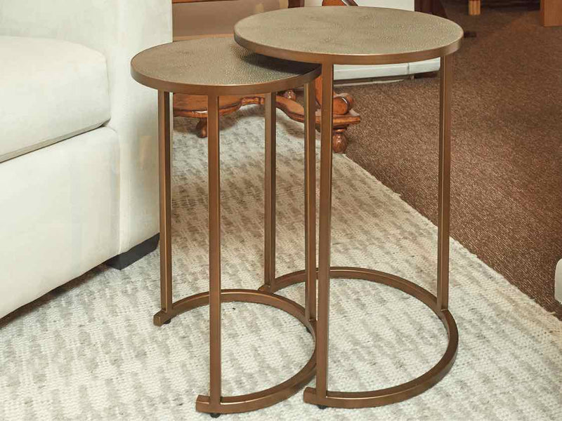 Crate & Barrel  'Keya' Round Faux Shagreen Top Nesting Side Tables