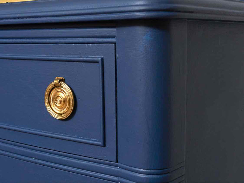 'Delphinium Blue' Finish 5 Drawer Chest with Brass Pulls & Casters