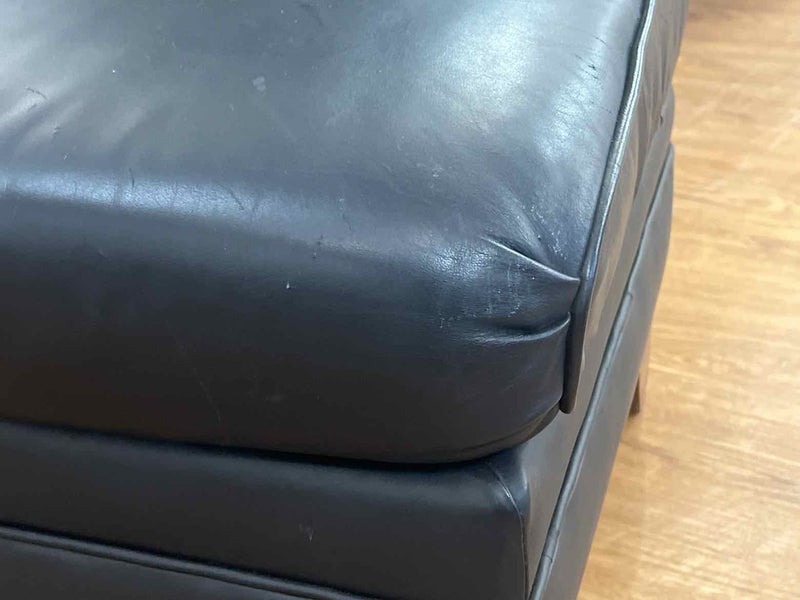 Ethan Allen Black Leather Ottoman