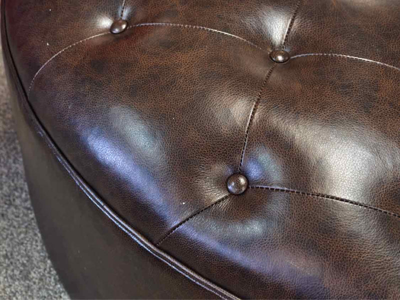 CR Laine Round Espresso  Bonded  Leather Ottoman