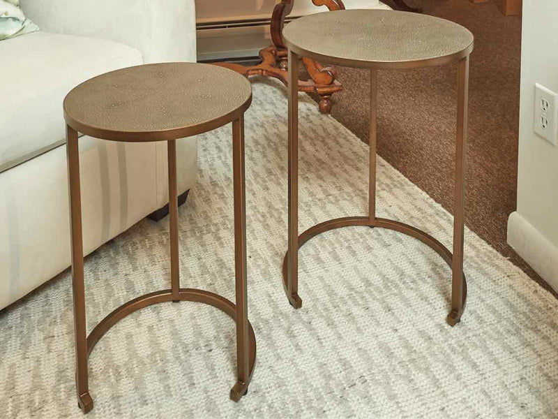 Crate & Barrel  'Keya' Round Faux Shagreen Top Nesting Side Tables