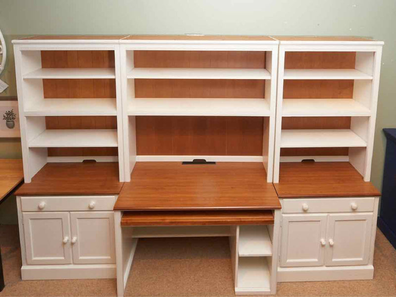 Ethan Allen  3  Piece White Finish & Cherry Top Bookcases