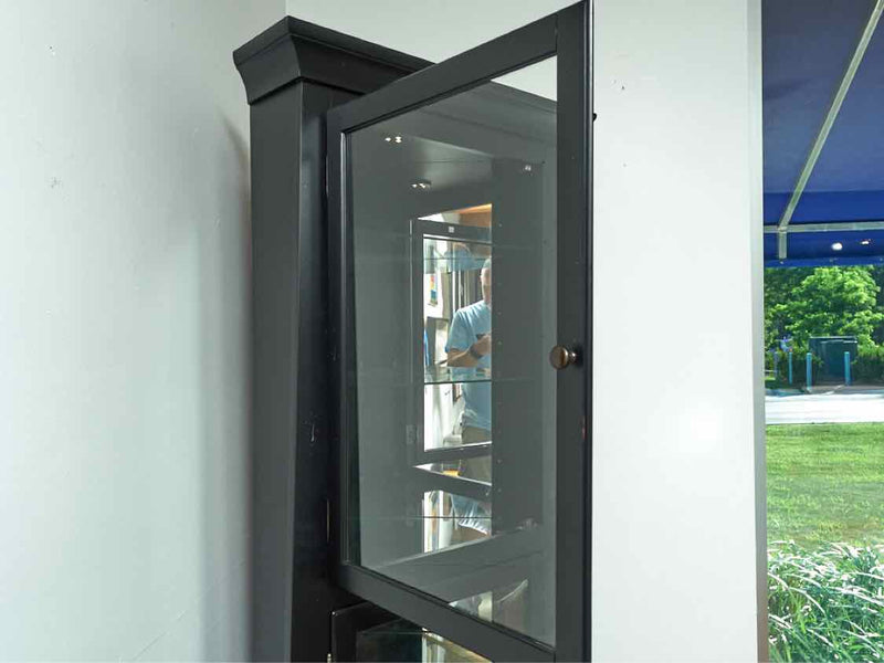 Black Finish 2 Glass Door 5 Glass Shelves Corner Display Cabinet