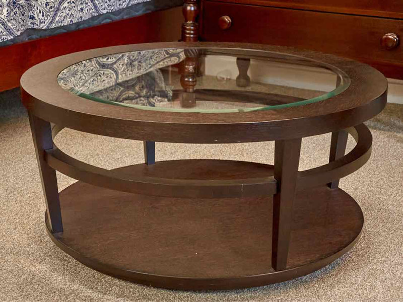 Round Glass Top Cocktail Table  in Espresso