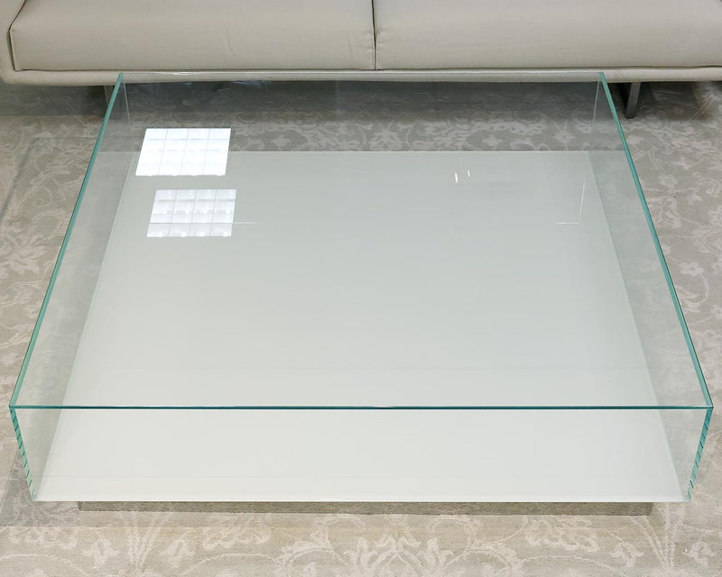 Miss Cocktail Table in Extra Light Tempered Glass and White Lacquered Glass