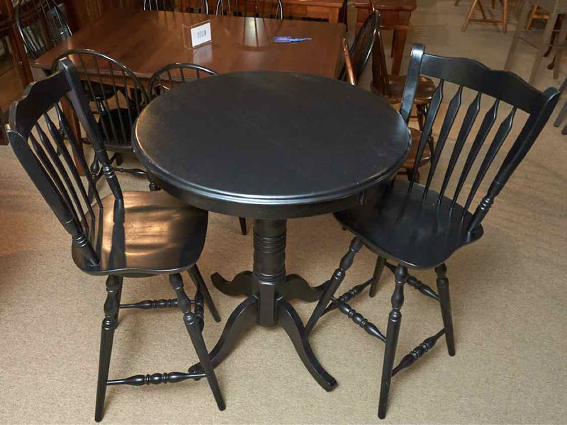 Black Finish High Top  Round Table Includes 2 Swivel Chairs