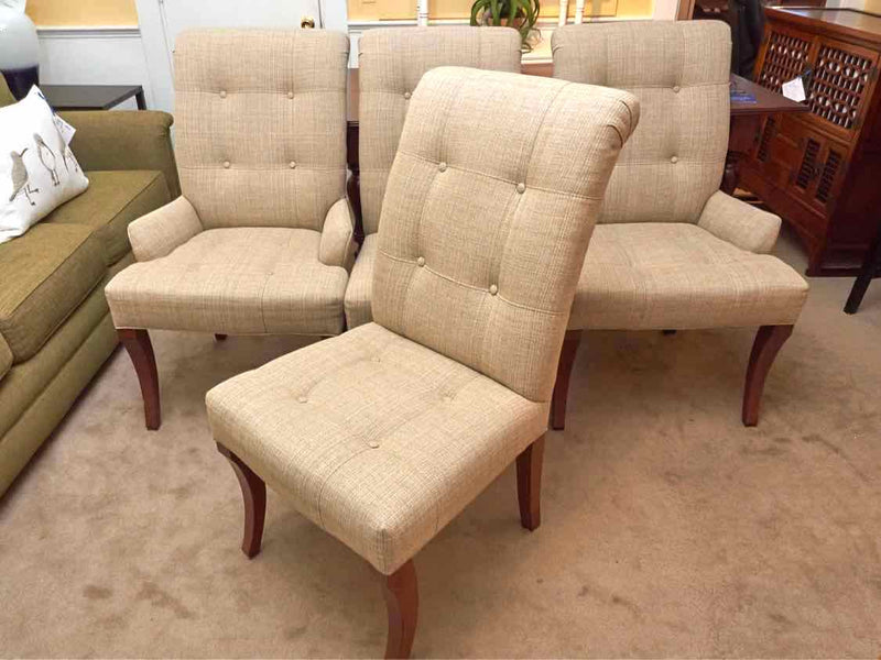 Set Of 4 Ethan Allen Taupe Linen/Cotton  Dining Chairs