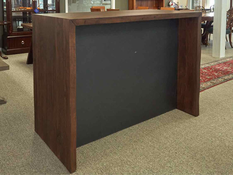 Teak Dark Stain Live Edge Bar with 3 Glass Doors & Open Storage Space