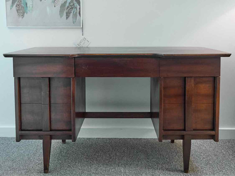 Mid Century Walnut Desk with 3 Drawers & 2 File Cabinet Drawers