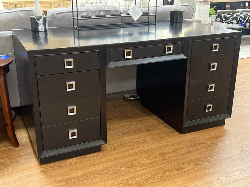 Black Double Pedestal Campaign Style Desk