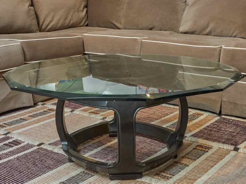 Asian Black Base Glass Top Cocktail Table