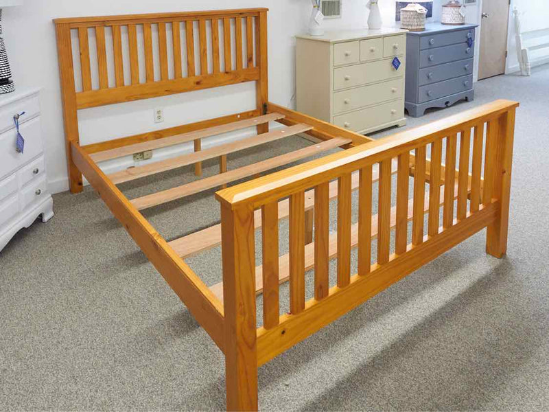 Queen Pine  Bed with Wood Rails