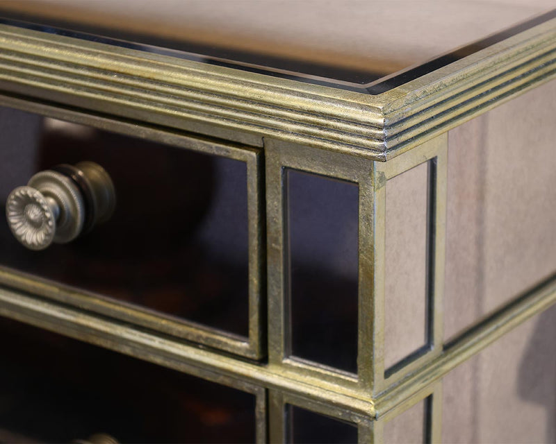 Mirrored 3-Drawer Accent Chest with Gold Trim