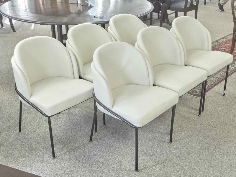 Set of 6 'Angelo' Ivory Leather Rove Concepts Contemporary  Dining Chairs