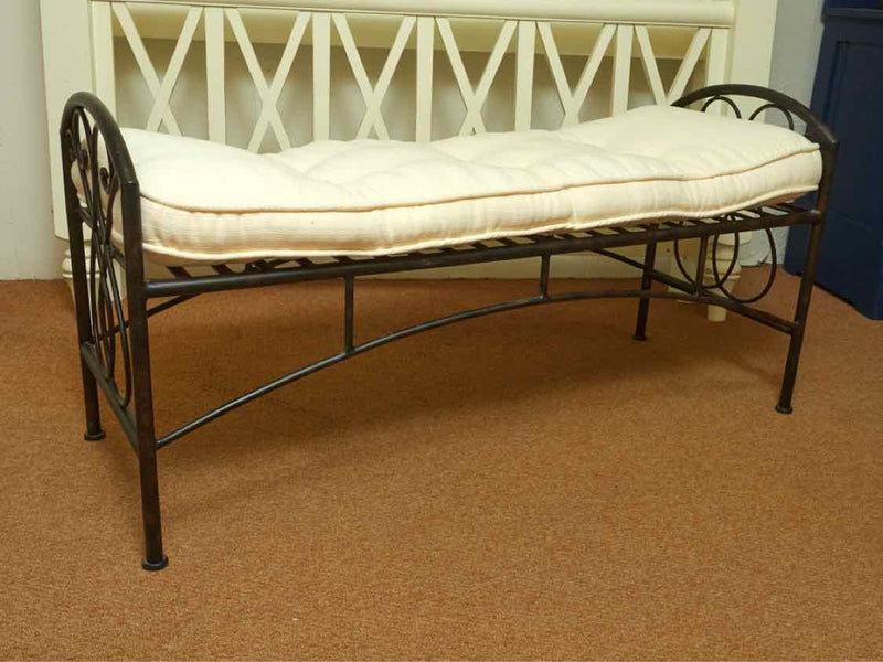 Black Finish Metal Bench Includes Cream Cushion