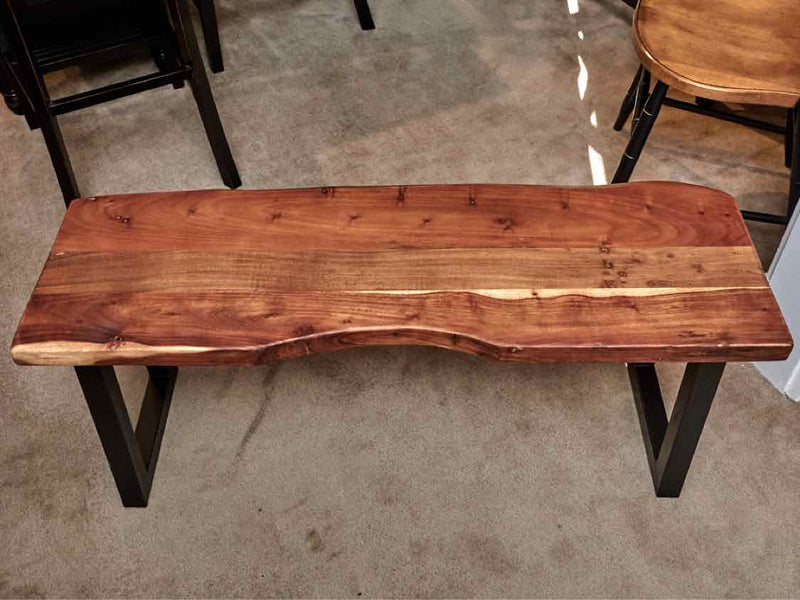 Natural Cherry Live Edge Black Iron Legs Cocktail / Bench Table