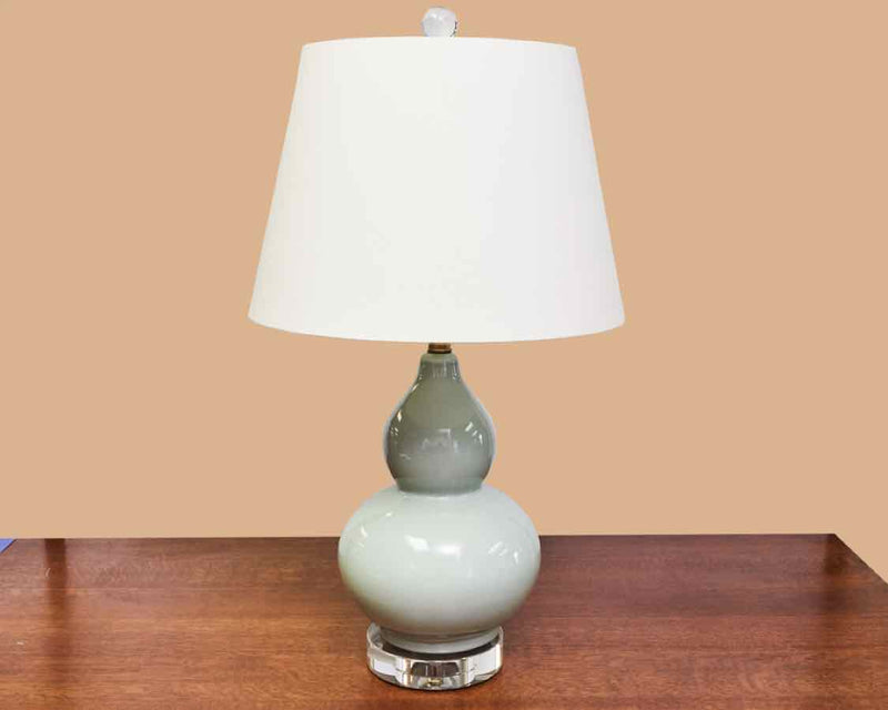 Celadon Gourd Table Lamp with Off-White Shade