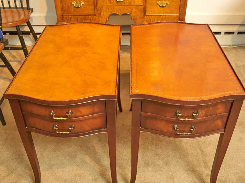 Pair of Mahogany Side Tables with Burnt Sienna Leather Top