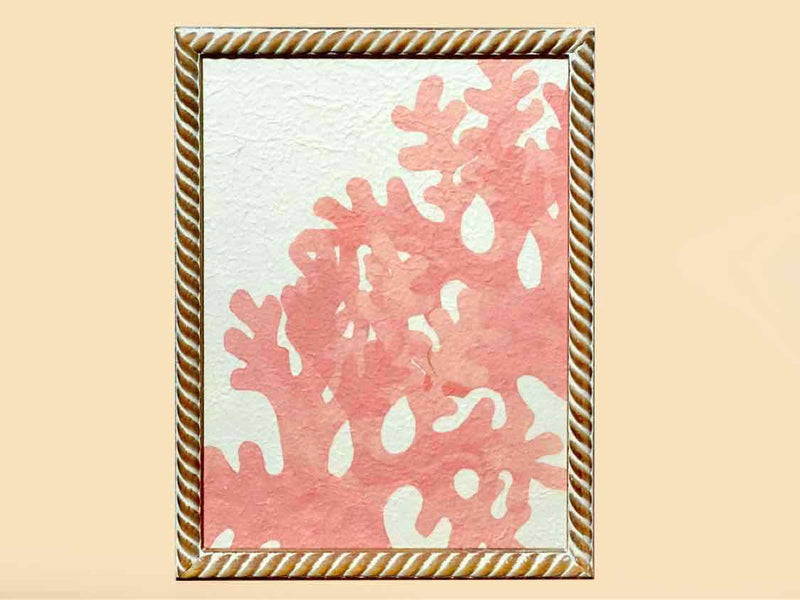 Coral Print On Rice Paper In Wooden Frame