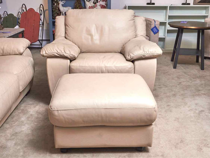 Macy's 'Italsota' Beige Leather Chair & Ottoman